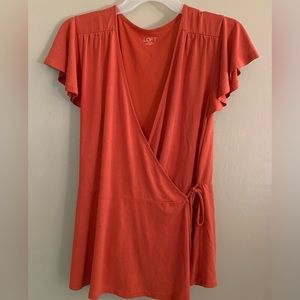 Loft Brand Tie Wrap Top with Short Flutter Sleeves